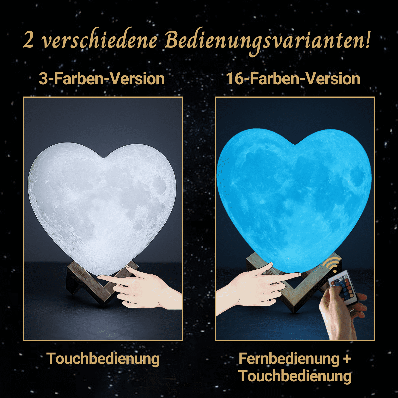 2 verschiedene Bedienungsvarianten! Personalisierte Mondlampe - Herz