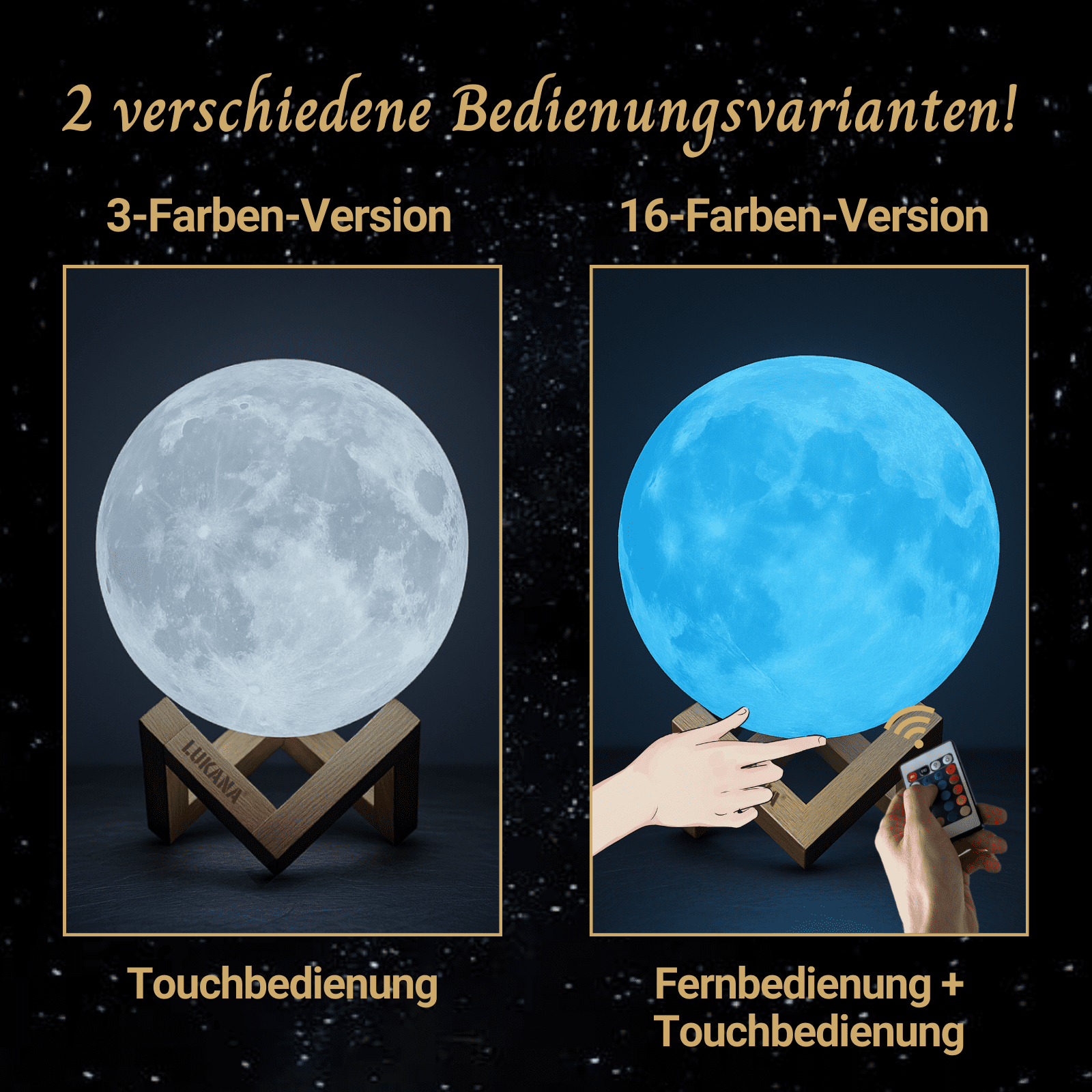 2 verschiedene Bedienungsvarianten! Personalisierte Mondlampe - Standard