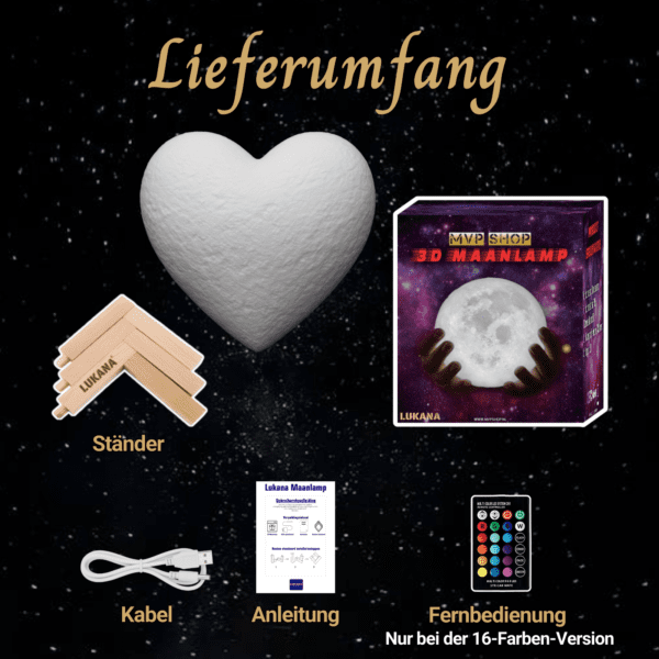 Lieferumfang Personalisierte Mondlampe - Herz Lieferumfang Personalisierte Mondlampe - Herz