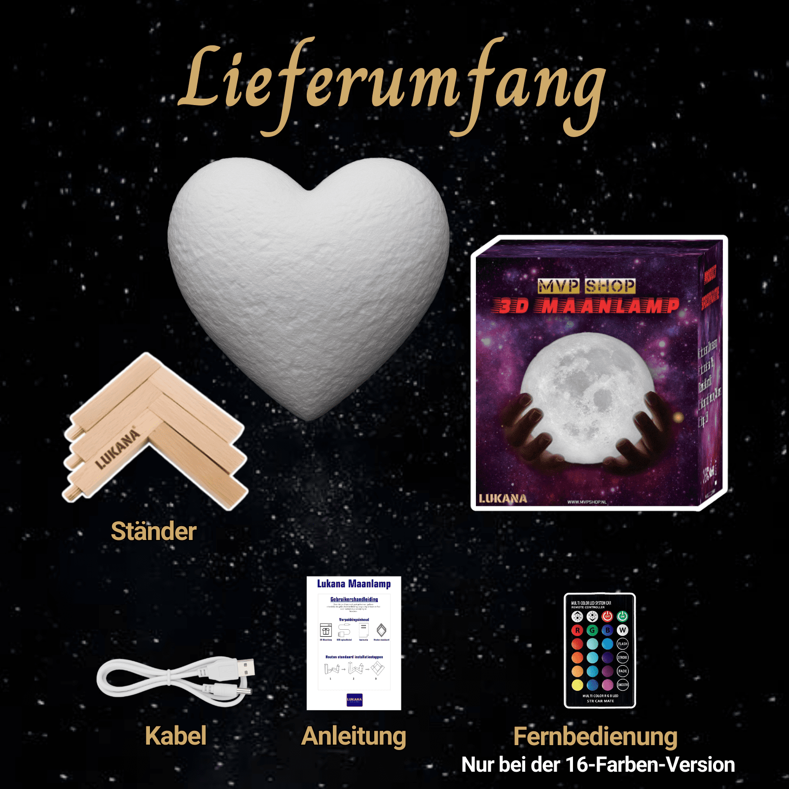 Lieferumfang Personalisierte Mondlampe - Herz
