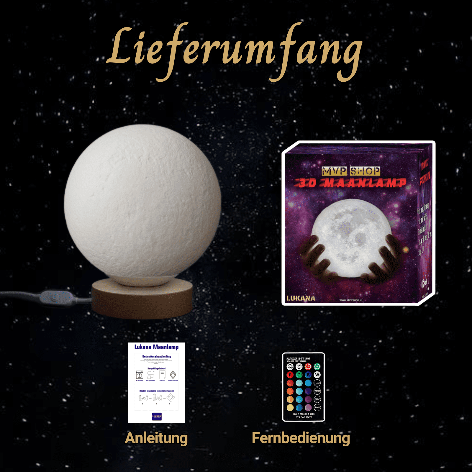 Lieferumfang Personalisierte Mondlampe - Kabelversion