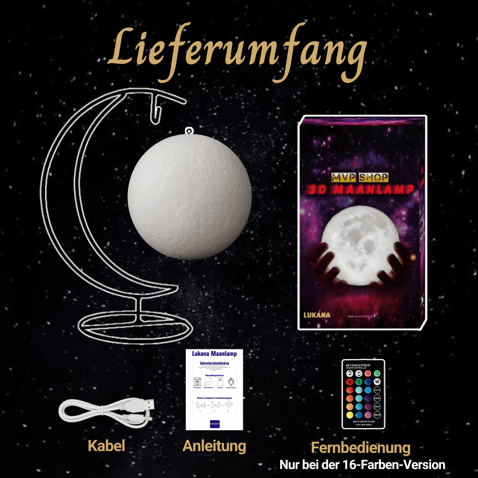 Personalisierte Mondlampe - Wandhalterung Lieferumfang